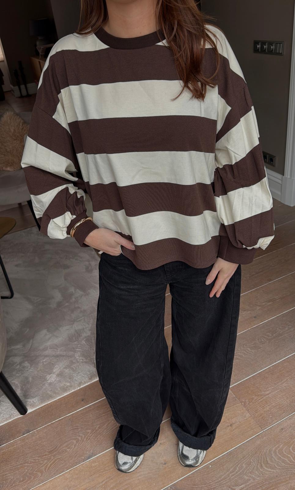 SOFIE STRIPED LONGSLEEVE – BROWN / ECRU