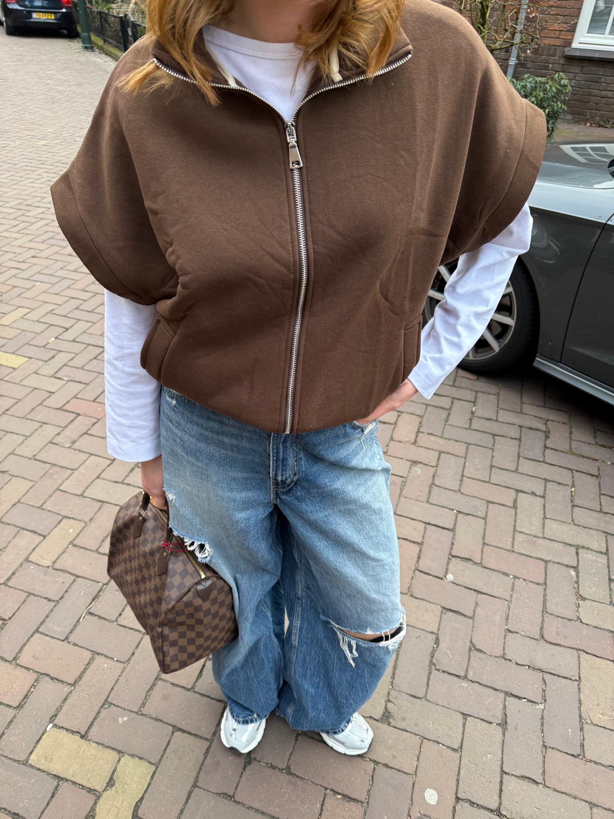 FAYE ZIP VEST - BROWN