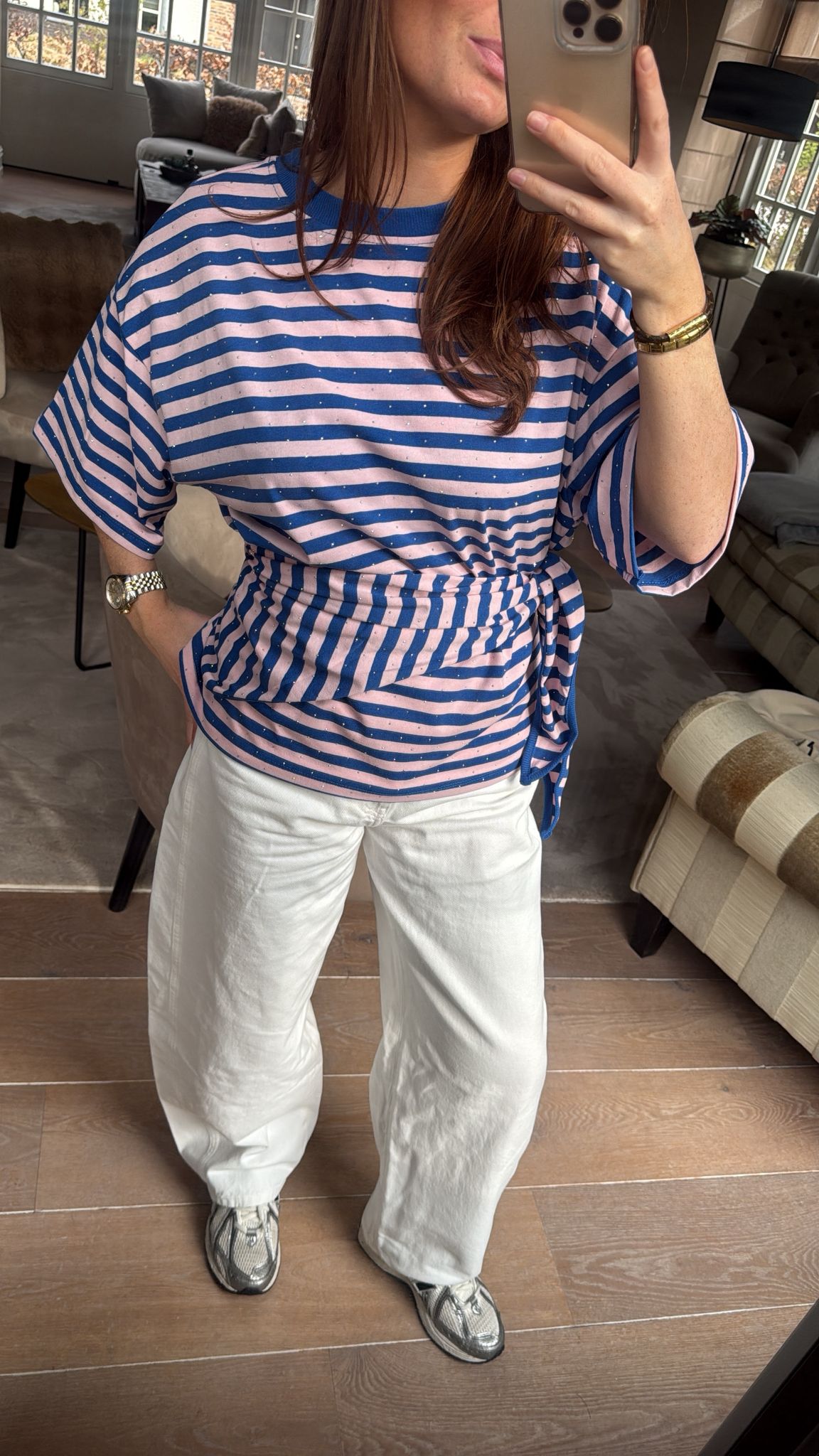 LOU STRIPED SCARF TOP – BLUE / PINK