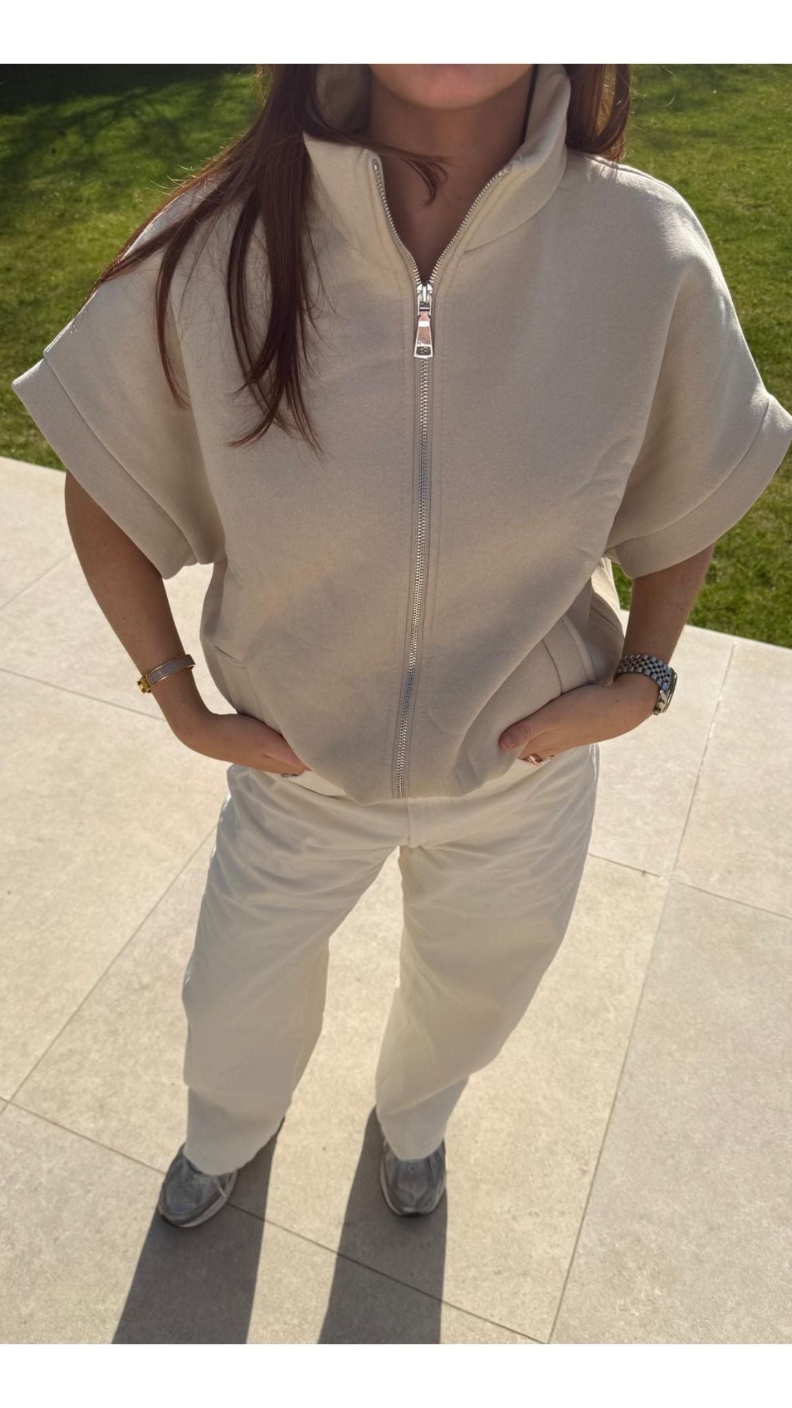 FAYE ZIP VEST - BEIGE